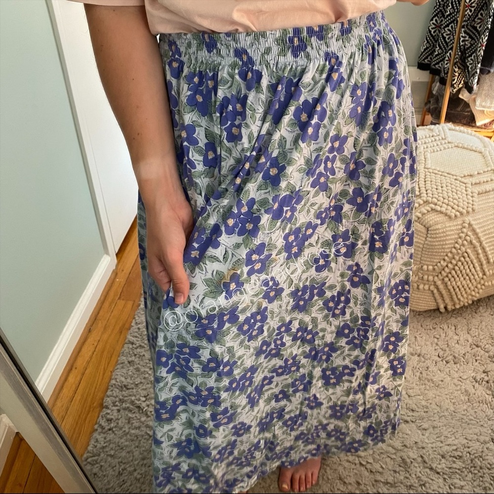 Vintage LL Bean Cotton Dainty Floral Maxi Skirt L - Picture 3 of 7